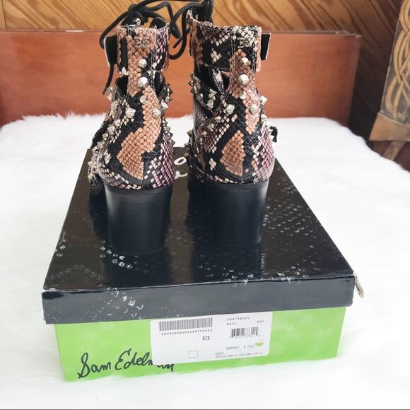 Sam Edelman Elena Studded Cutout Ankle Boot Snake Print - Picture 7 of 8